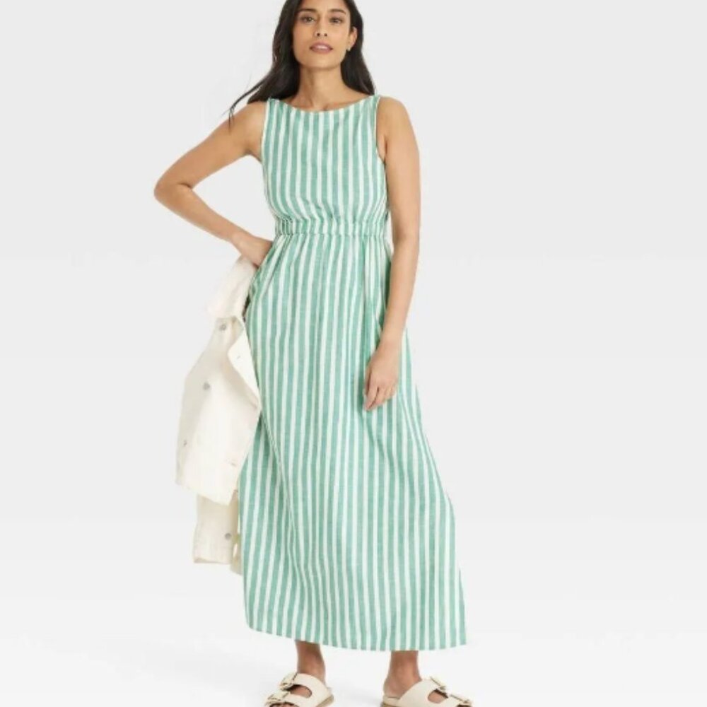 Universal Thread Women's Maxi A-Line Dress Green Striped XL - Picture 3 of 3